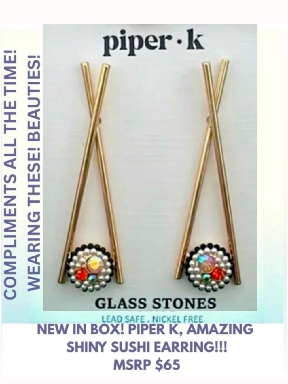 NIB! PIPER K STUD DROP SUSHI EARRINGS! HOW FRIGGIN CUTE ARE THESE?!!! 5 ⭐️’S - Picture 2 of 7